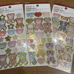 平成レトロ　レモン株式会社　金箔つきシール　くま　3枚セット　新品未使用