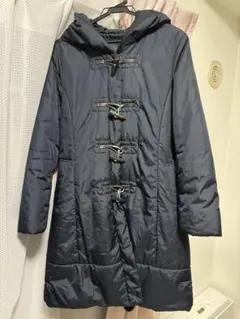 イノウェーブ大人可愛いネイビー ダッフルロングコート フード付き★紺色