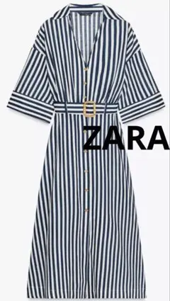 Zara リネン　ストライプ柄　シャツワンピース size XSのサムネイル