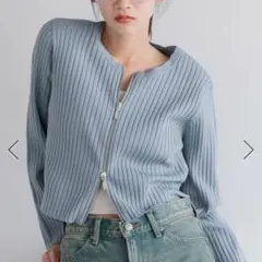 ローリーズファーム　ダブルジップクロップドカーディガン　ブルー