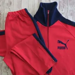 PUMA 70s 80s　希少ジャージ上下　赤×紺　ロゴ刺繍　ヒットユニオン　L