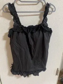 カップ付き ブラック レーストリム キャミソール