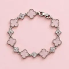 ブレスレット レディース ジュエリー クローバー 花 シルバー 銀 ピンク
