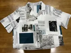 しまむら ニュースペーパー柄 総柄 半袖シャツ Lサイズ コラージュ ショート丈のサムネイル