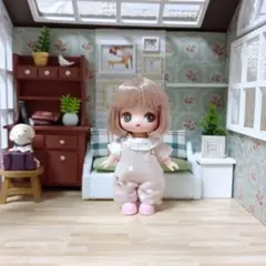ぷちリカちゃん服　ピンクの星柄オールインワン　ハンドメイドのサムネイル