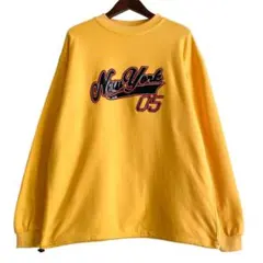 海外古着 ストリート ワッペン刺繍 長袖 スウェット イエロー HIPHOP