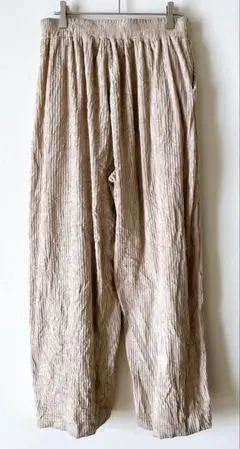 リブ プリーツ ワイドパンツ【M】ベージュ ニュアンスカラー ゆったり ボトムス