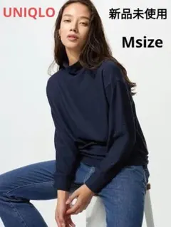 【新品】UNIQLO ソフトニットフリースモックネックT ネイビー 長袖 M