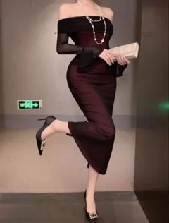 【新品】オフショルダー バーガンディドレス