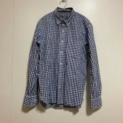 無印良品 MUJI 青と白のチェック柄 長袖シャツ メンズ Lサイズ