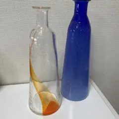 琉球ガラス　花瓶セット（オレンジ模様・青色）