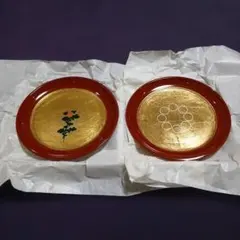 ✨再販✨山中塗・山中漆器・漆器・小銘々皿　手書蒔絵(2枚セット)未使用