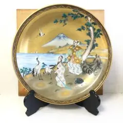 九谷焼 金彩高砂絵 飾り大皿 九谷玉峰作 木製皿立付 合わせ箱 L187