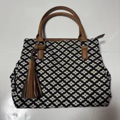 Y2K 幾何学柄 ハンドバッグ 大容量 タッセル付き 黒 ブラウン