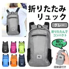 折りたたみ リュック【 収納袋付き・グレー 】エコバッグ　旅行　アウトドア