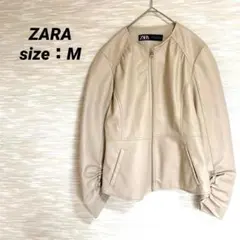 【完売品】ザラ ZARA フェイクレザージャケット【M】ノーカラー 0739