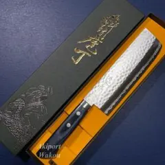 訓平作　菜切　包丁　165ｍｍ　槌目ダマスカス V金10号　紺柄　越前打刃物のサムネイル