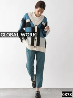 0378 GLOBAL WORK あったかスゴラクテーパード ブルーグリーン