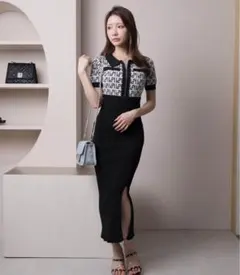 リップサービス LIP SERVICE LPジャガードバイカラーニットワンピース