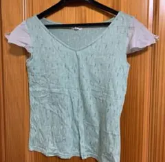 ミントグリーン Vネック フリル袖 Tシャツのサムネイル