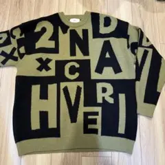 【美品】2nd ARCHIVEオリーブ×ブラック 大文字ロゴニット