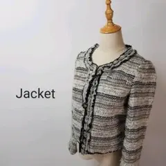 J115ノーカラージャケットツイードフォーマルパーティグレーブラック卒業式入学式