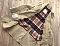 ベージュ ステンカラーコート チェック柄