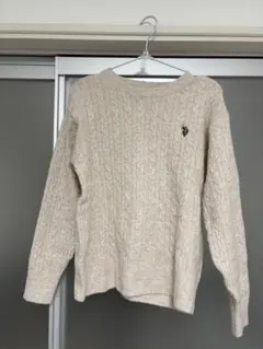 ワンポイントケーブルニットU.S.POLO ASSN. ライトベージュMサイズ