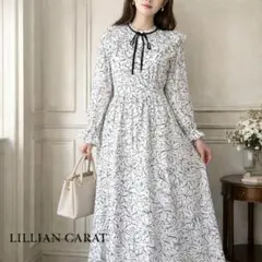 LILLIAN CARAT 花柄 フリル ロング ワンピース マキシ丈 リボン
