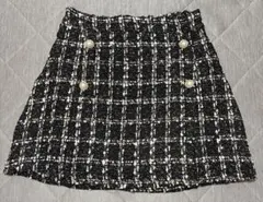 ミニスカート パールボタン チェック柄 ブラック
