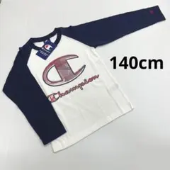 新品18658 Champion140cm紺ネイビーラグラン切替長袖カットソー