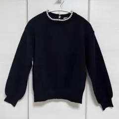 【美品】　lieulien ニット　パール付き　Mサイズ　黒ニット　パールニット