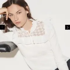 Sandro レース異素材ロングスリーブシャツ