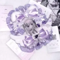 153 硬質ケース トレカケース レースデコ リボン 白×紫 パープル ねこ