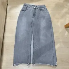 Heather デニム ロングスカート フロントスリット カットオフ