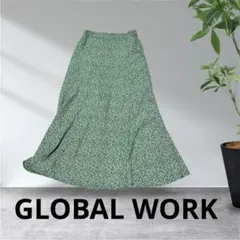 【美品】グローバルワーク/緑色 花柄 フレアスカート ロング丈/サイズM