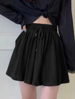 SHEIN ブラック キュロットフレアショートパンツ