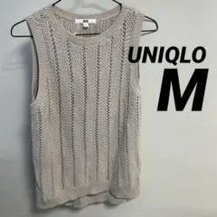ユニクロ　グレー メッシュ編み ノースリーブ セーター M