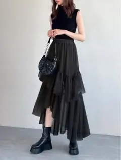 GRL アシンメトリーティアードチュールスカート[tu1661] ブラック