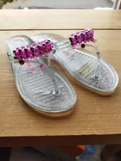 ビーチサンダル ピンクビーズ付き