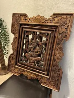 木彫りガネーシャ レリーフ　　　壁掛ウォールアート彫刻　　　　象の神アジアン家具 木彫りガネーシャ レリーフ 壁掛ウォールアート彫刻 象の神アジアン