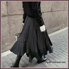 フリル付き 裾 アシンメトリー ワンピース レディース ブラック フリー 韓国