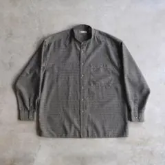 90s ピエールカルダン ノーカラー 長袖シャツ レーヨン 幾何学柄 フランス