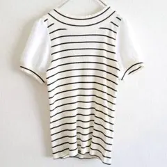 マジェスティックレゴン　カットソー　ニット　袖透け感　オフホワイト　黒　F 半袖