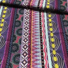 アフリカン プリント ☘️ ボーダー パープル系 シーチング 110×50cm