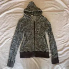 お兄系古着y2k♡ゼブラ柄フードジップゆったりパーカー