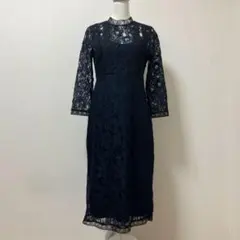ZARA ザラ　ロングワンピース　ネイビー　総レース　秋　上品　華やか