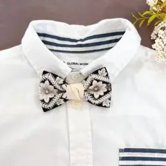 キッズ蝶ネクタイ　黒系インド刺繍リボン　七五三　結婚式　卒園式　発表会