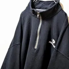 モッシーオークロゴ刺繍 ハーフジップスウェットトレーナーブラック黒2XL古着