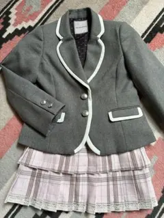 【130センチ】卒業式　入学式　グレー ジャケット チェック柄スカートセット